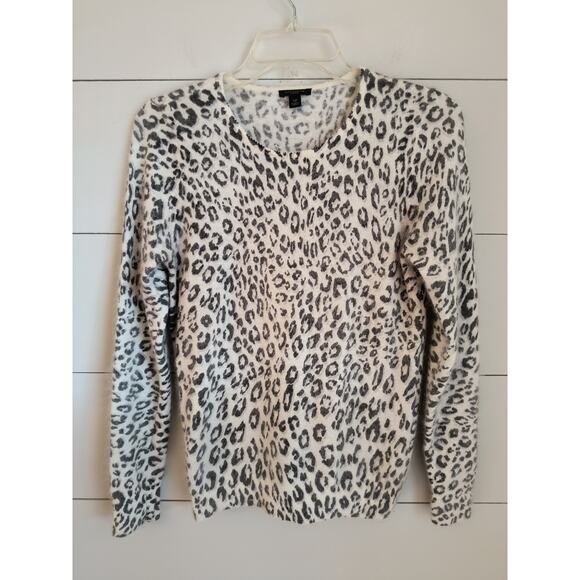 Ann Taylor Sweater Women's Sz SP Black White Leopard Print Rabbit Hair Pullover - Picture 5 of 12